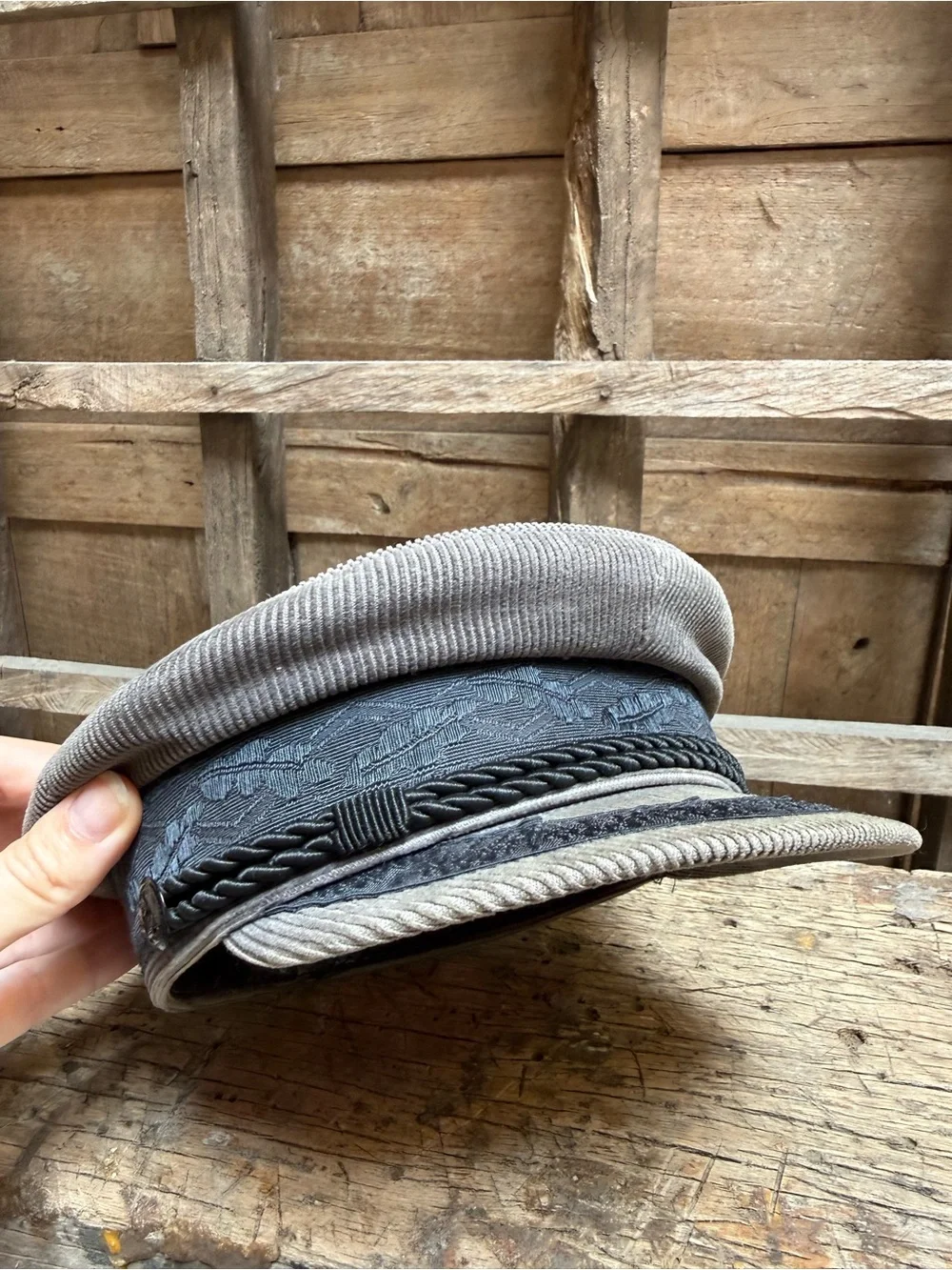 Vintage Gray Corduroy Prinz Heinrich Mütze Sailor Captains Cap Hat XS Boys Kids